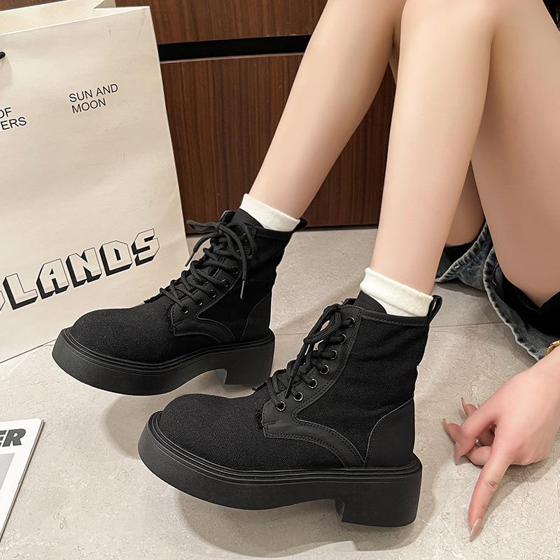 Thick-soled heightening Martin boots women's British style rhubarb boots 0000 autumn and winter new thick heel short boots lace-up women's boots