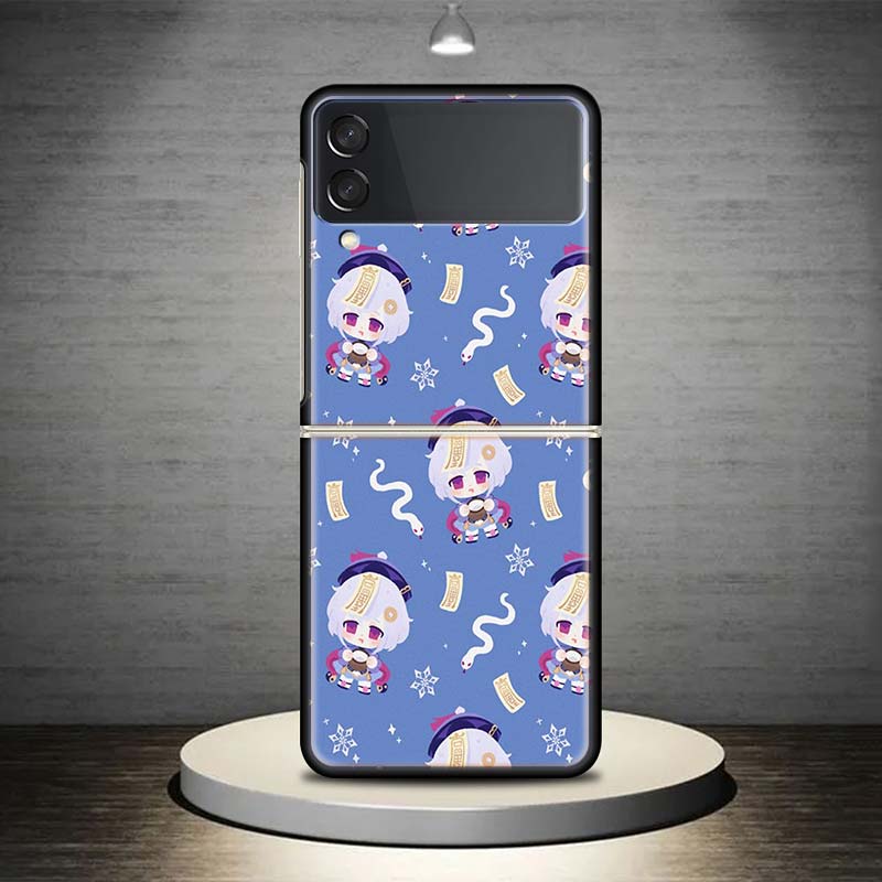 Genshin Impact Art Background For Samsung Galaxy Z Flip 4 3 5G Phone Case Black Hard Cover ZFlip 4 3 Luxury Shockproof Bumper Co