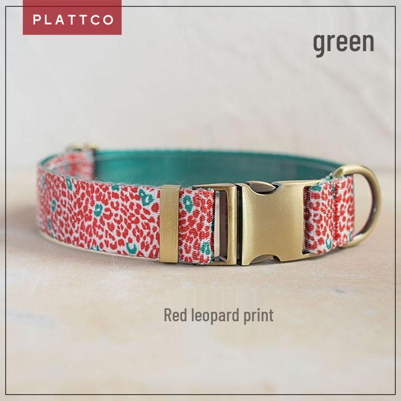 PLATTCO Red Leopard Print Nylon Dog Collar (PDC332) - Anti-Lost Design M 2.5cm*(42-48cm)