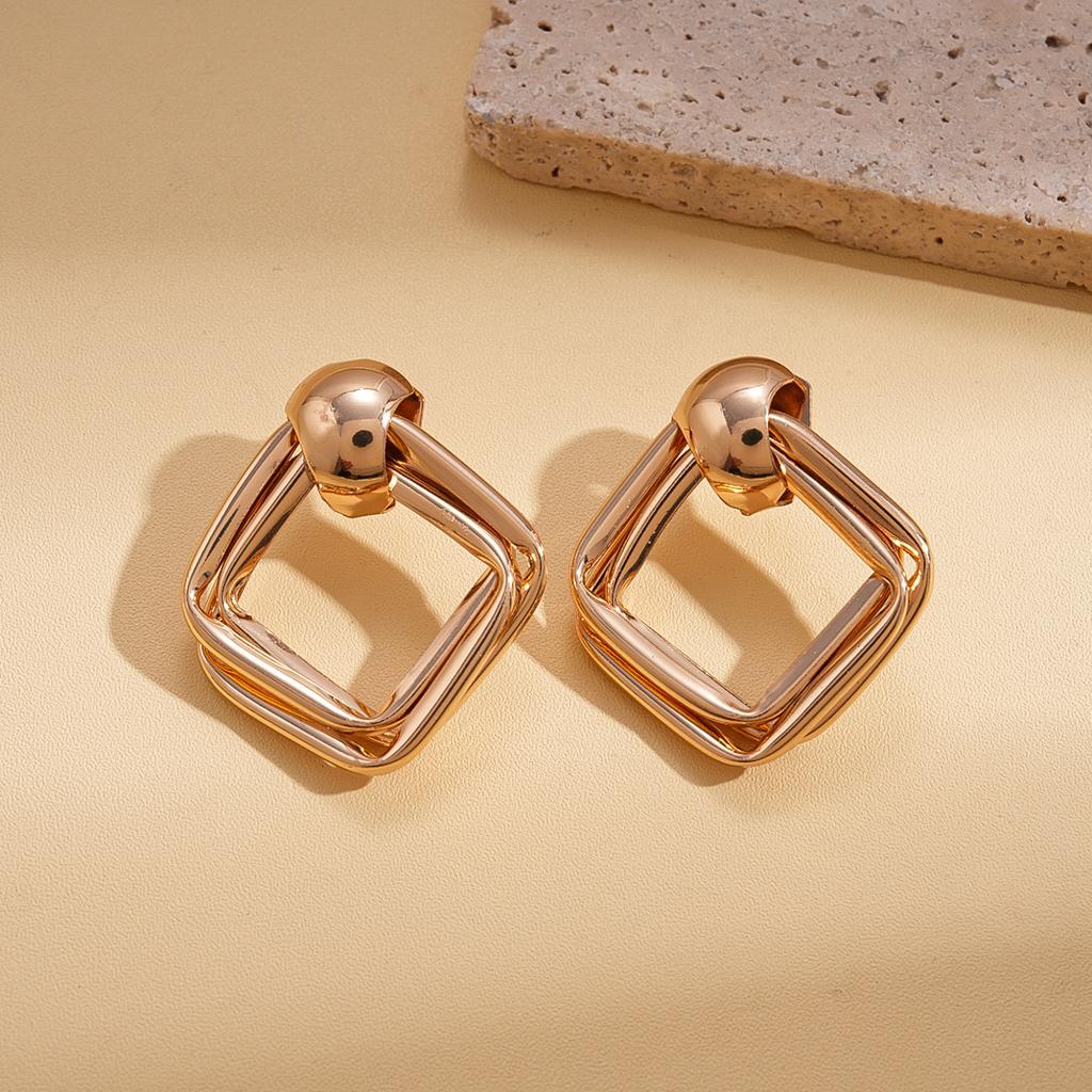 Metallic Geometric Oval Rhombus Silver Needle Earrings Fashion Versatile Earrings