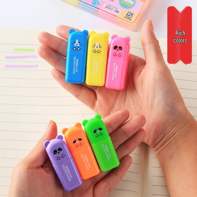 Bear Cartoon Fluorescent Pen Set, 1559: Mini Colored Marker Pens with Fun Bear Shapes