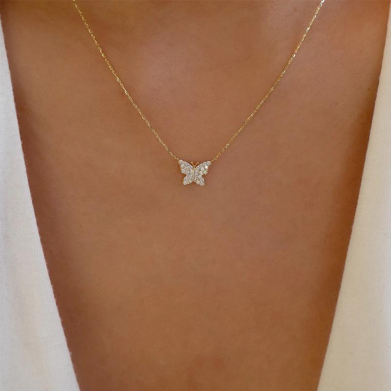 Butterfly full diamond necklace, new jewelry fashion high-end wind collarbone chain women's neck chain