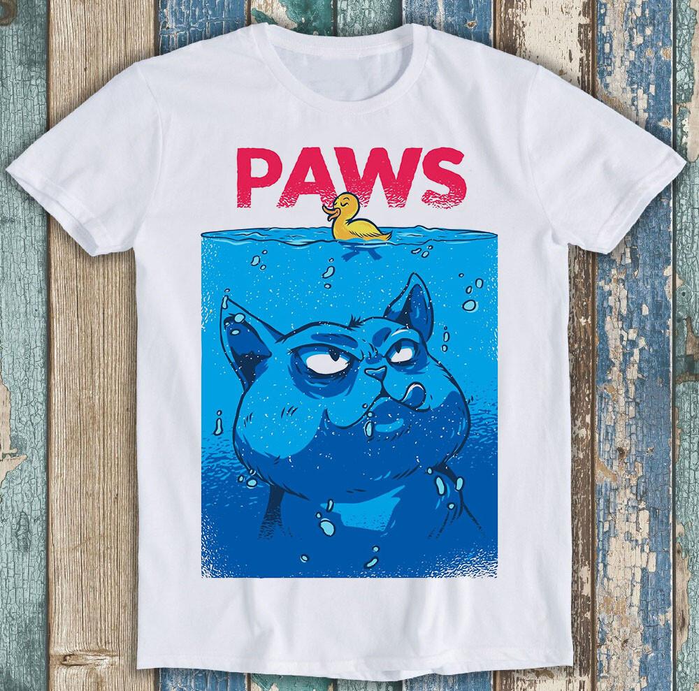 

Paws Jaws Cat Kitten Duck Anime Poster Parody Funny Meme Gift Tee T Shirt M1416 4XL