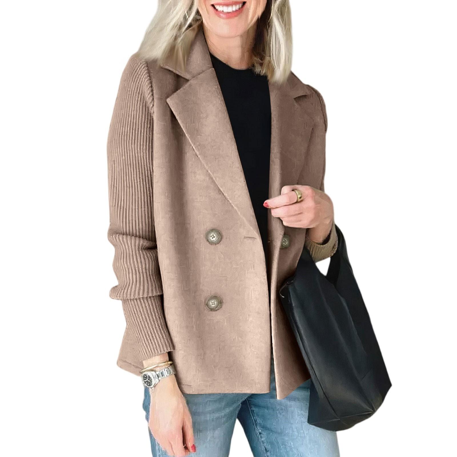 

Женская модная повседневная куртка с длинными рукавами и вставками однотонного цвета XL коричневый