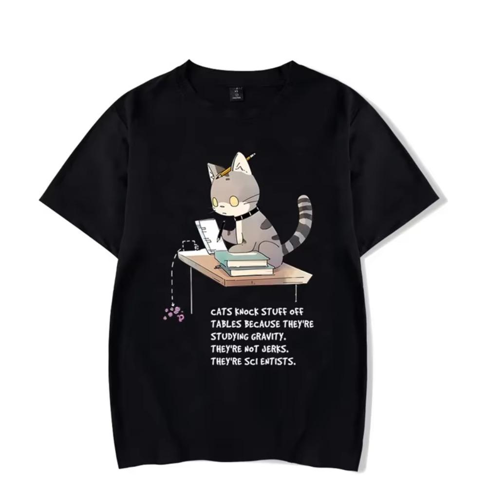 Cat Know Stuff Off Graphic T Shirts Funny Cat Tshirts Short Sleeve Oversize T-shirt Fashion Harajuku T-shirts Men Brand T-shirt