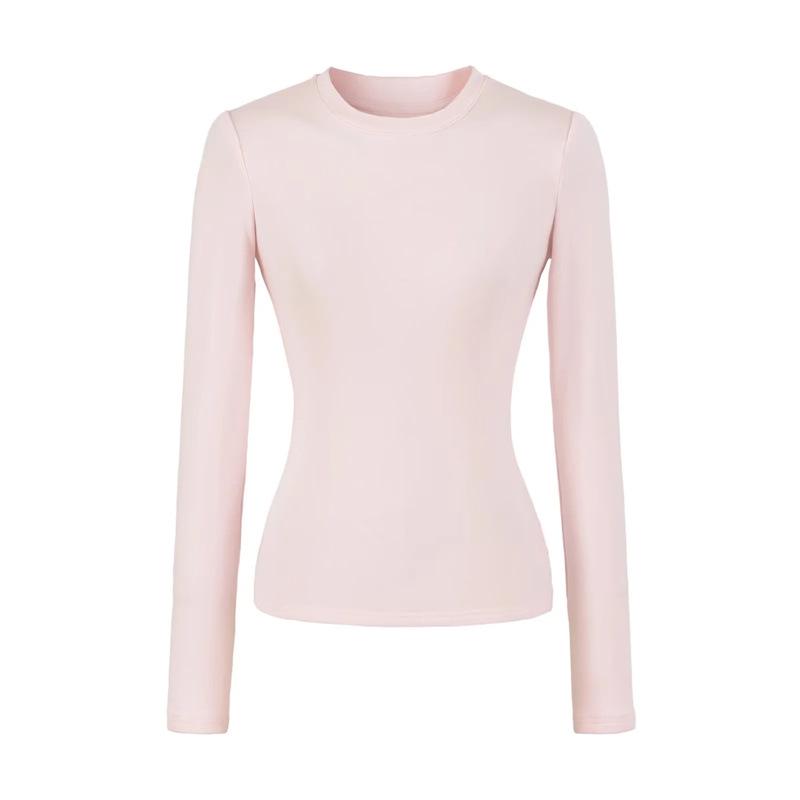 Women's American-Style Long Sleeve Fitted T-Shirt with Stylish Shoulders, Perfect for Autumn and Winter, Imitation Wool Base Layer.