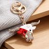 Creative Bull Head Keychain Alloy Animal Pendant with Colored Rhinestone Lobster Clasp Stylish Accessory for Keys Bags Backpacks Gift