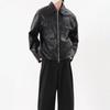 Niche design spring and autumn new ruffian handsome locomotive leather jacket cleanfit retro premium pleated jacket jacket