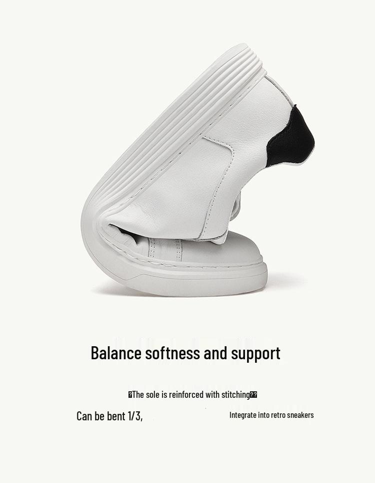 Schnürlose Herren-Skateschuhe aus echtem Leder - Weiche Sohle, Atmungsaktiv, Vielseitig, Minimalistisch, Große Größe 46, Flaches Weißes Design.