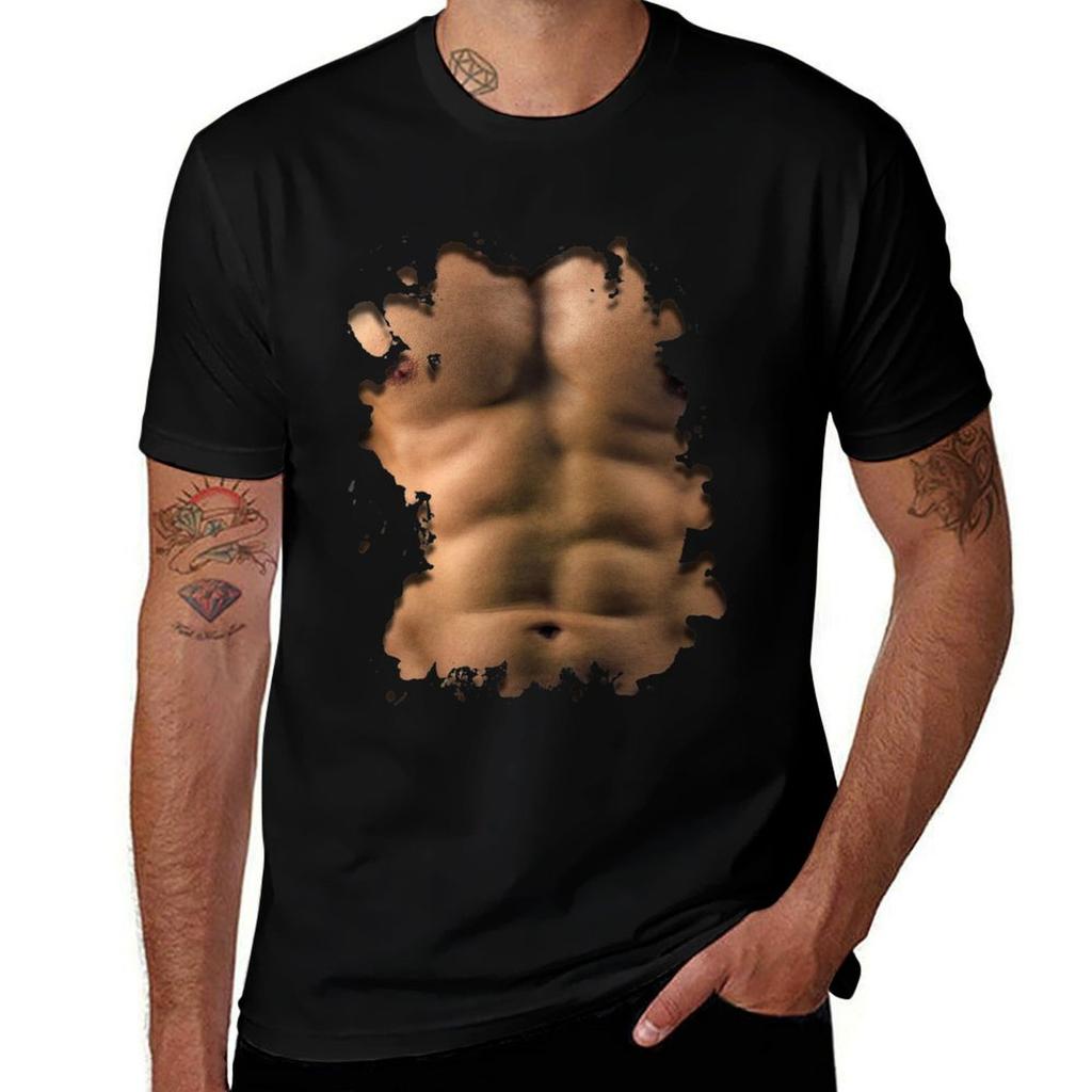 Realistic Chest Six Pack Fake Abs Tshirt Work Utility Short Sleeve Shirt
