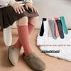 Chaussettes Mi-Mollet Couleur Unie pour Filles - Automne/Hiver Polaire, Brossées, Épaissies, Élastiques, Chaussettes Étudiant Colorées