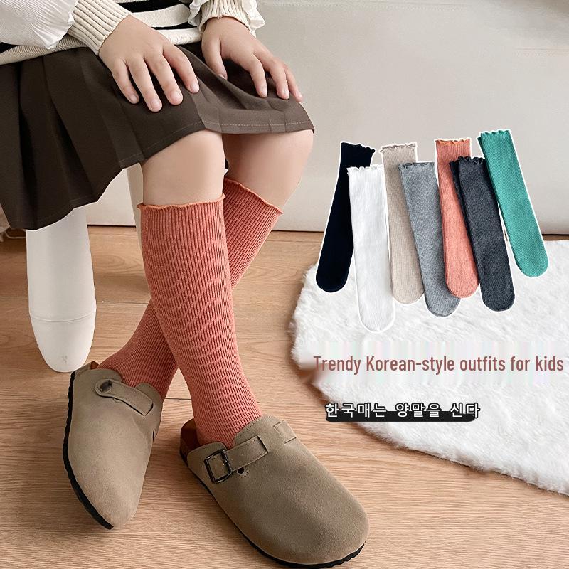 Chaussettes Mi-Mollet Couleur Unie pour Filles - Automne/Hiver Polaire, Brossées, Épaissies, Élastiques, Chaussettes Étudiant Colorées