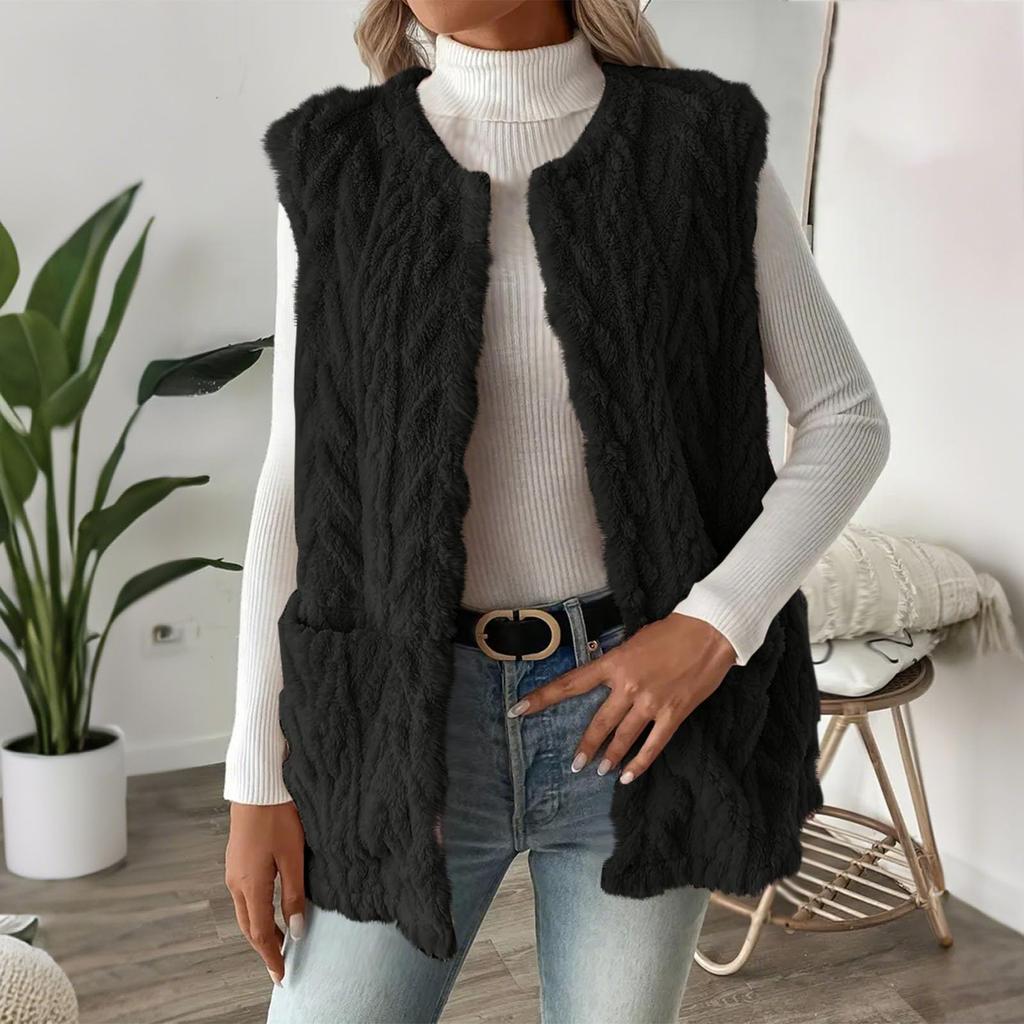 Fashion Women's Winter Plush Wool Jacket Casual  Knitted Vest Warm Lightweight Coat