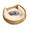 Lit Tressé pour Chat Nid Tressé pour Chat avec Coussin Doux et Oreiller Tissage Toutes Saisons Meuble de Couchage Repos Grattage pour Animal de Compagnie