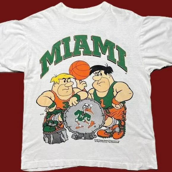 NCAA Miami Hurricanes Flintstones 90s Graphic White Unisex T shirt KH18368 M