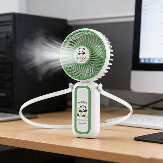 Cartoon Panda Folding Handheld Fan 3 Speed Hanging Neck Fan Portable Travel Outdoor Summer Small Personal Desk