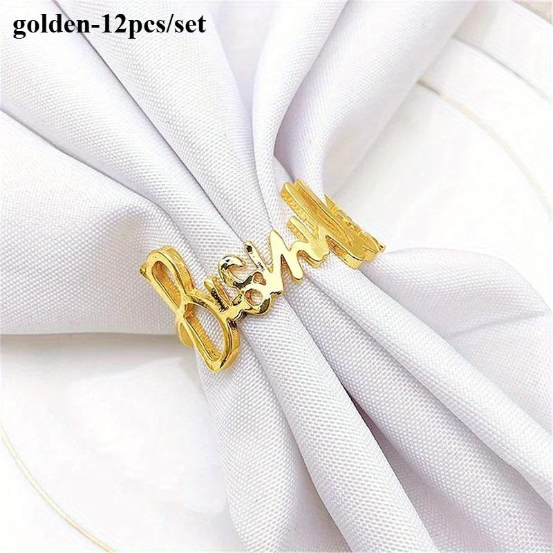 12Pcs Bismillah Napkin Rings Gold Alloy Letter Napkin Holder Muslim Islamic Ramadan Kareem Party Decor Eid Mubarak Gifts