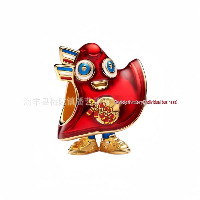 Pan Jia S925 White Copper Cartoon Pendant Beads for DIY Bracelets: Rhinestone-Inlaid Anime Jewelry Accessories