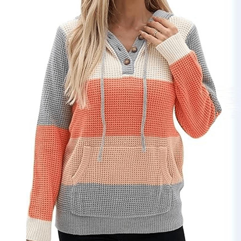 Women's Fashion Knitted Hooded Color,Blocked Headgear Top