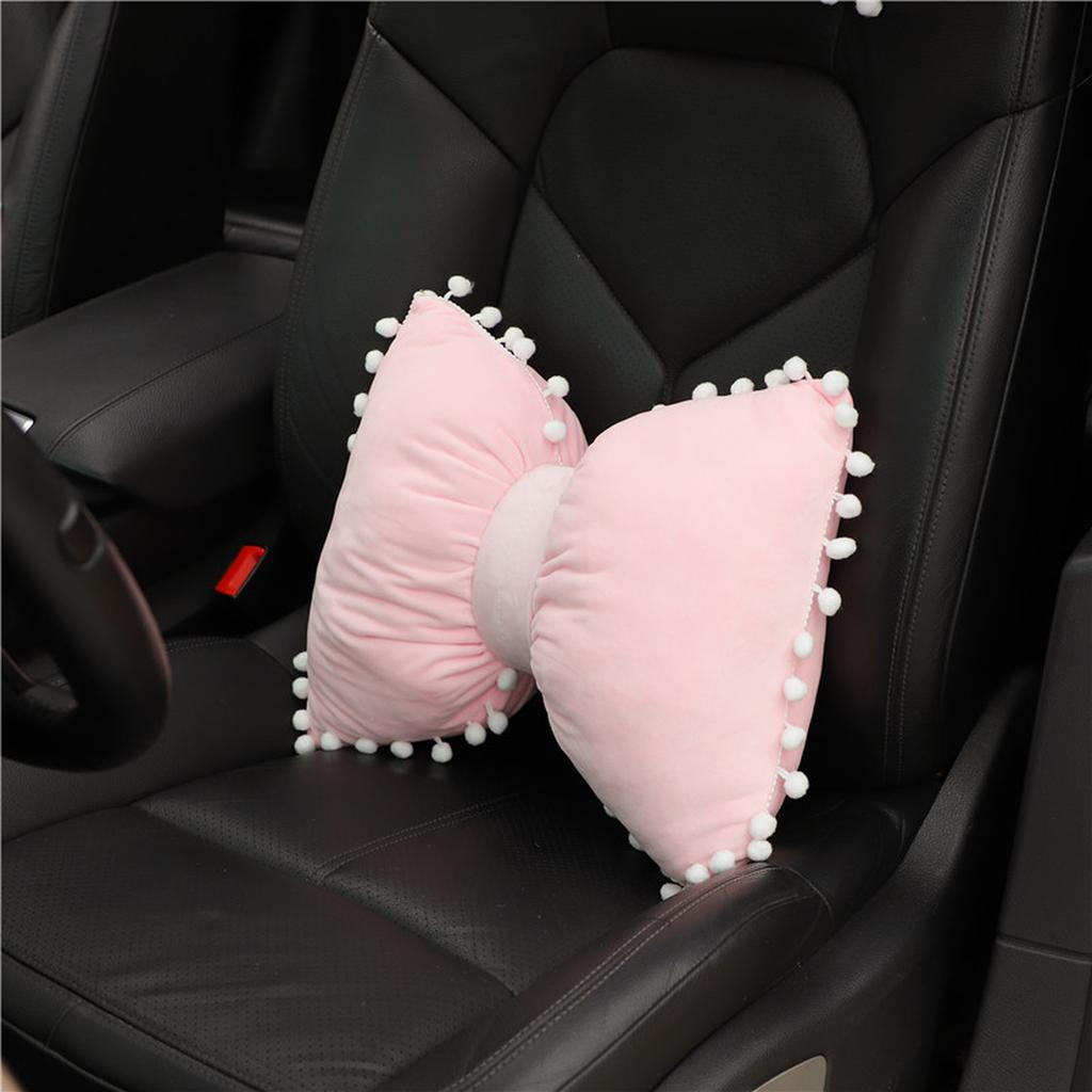 Butterfly Knot Car Neck Pillow And Lumbar Support Cushion Set Plush Bowknot Headrest Pillow Waist Support Charm Colorful C