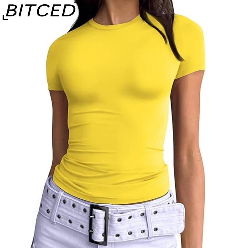 BITCED Damska koszulka z długim rękawem na lato: Stylowe topy z dekoltem O, dopasowane, do noszenia jako warstwa zewnętrzna