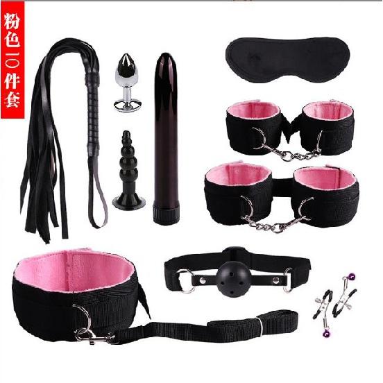 Sexy Nylon BDSM Kits Plush Sex Bondage Set Handcuffs Sex Games Whip Gag Nipple Clamps Sex Toys For Couples Exotic