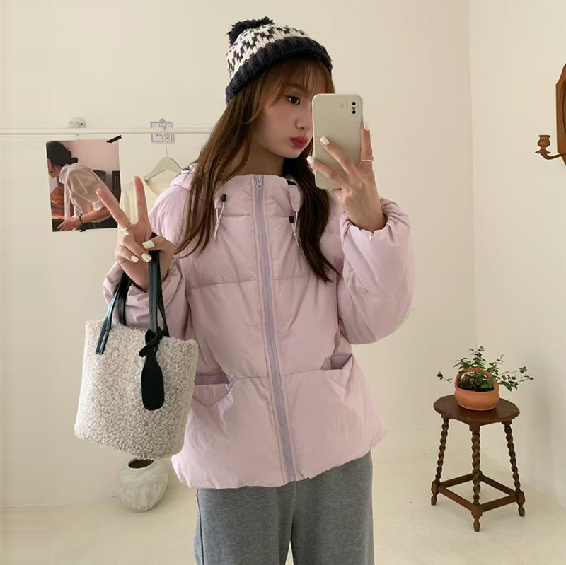 Winter down jacket women's short 2024 niche Korean hooded white duck down loose puff bread jacket tide