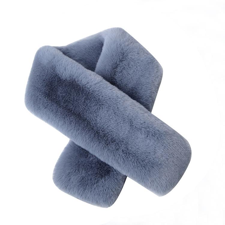 Winter Faux Rex Rabbit Fur Whole Skin Scarf Women Double-Sided Plush Thickened Warm Cross Neck Wrap Fur Collar Shawl
