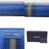 Used 11569 Saffiano Stripe Round Zip Wallet 2ML317 7940 Gray Zip Around Logo Metal Blue Unisex from Japan AUTHENTIC