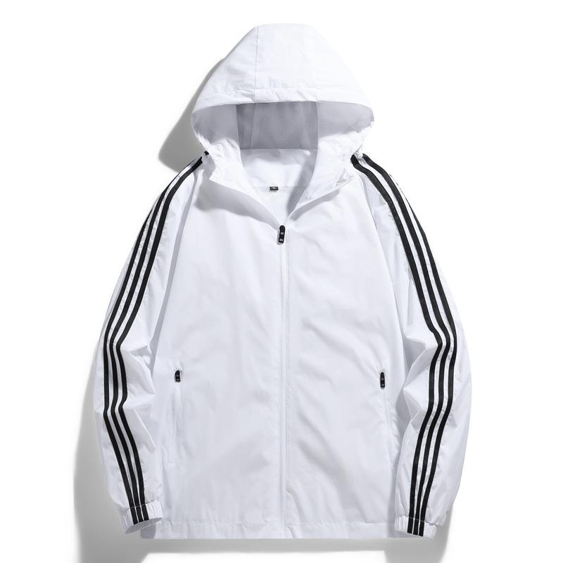 

Чоловічі куртки Модне спортивне пальто в смужку з капюшоном Чоловіча вільна спортивна куртка M білий
