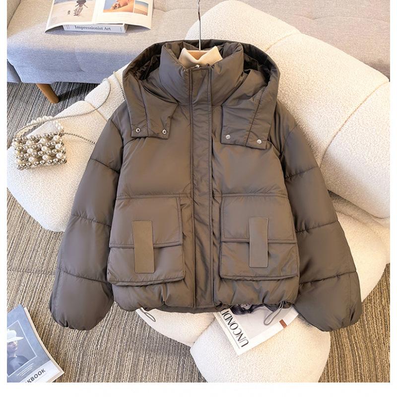 Short fluffy cotton clothes women's winter small men's new loose big pockets short bread clothes jacket