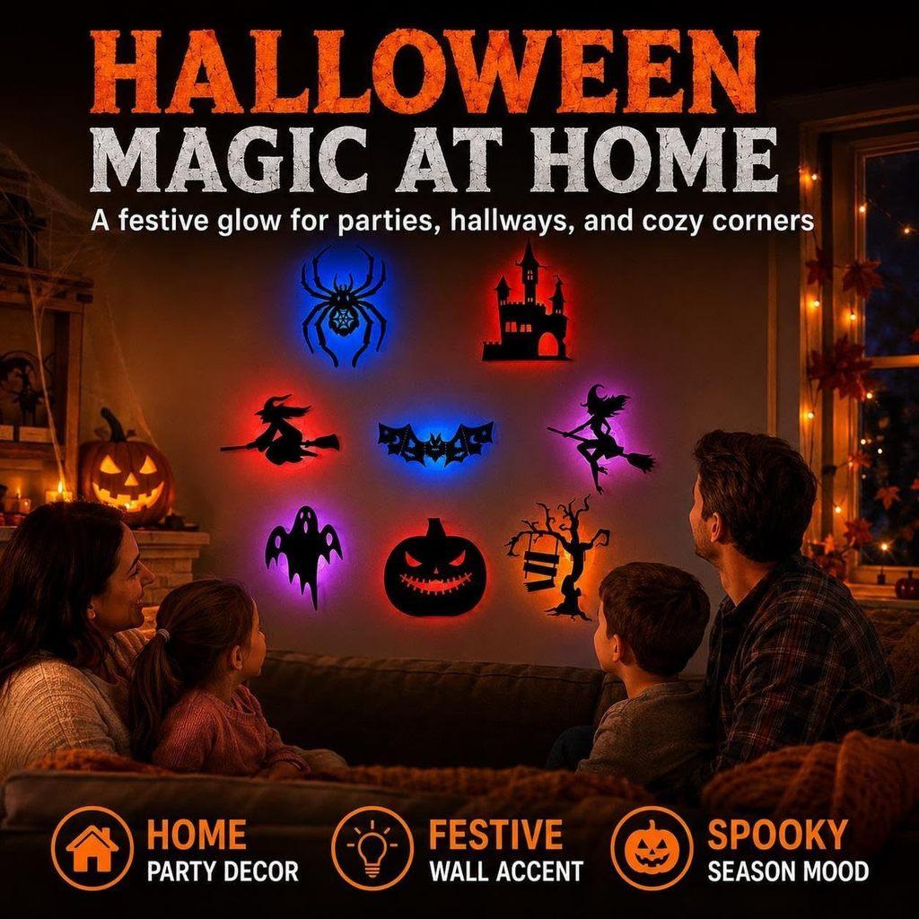 Halloween Pvc Lighted Wall Decals With Spiders And Pumpkins For Party Decoration