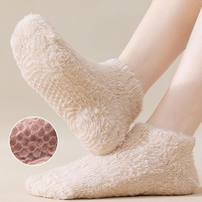 Niedrig geschnittene Anti-Rutsch-Bodensocken, Korallenfleece-Socken, Damen Herbst- und Winter Verdickte Fleece Warme Kurze Socken, Haus-Schlafsocken, Bootssocken