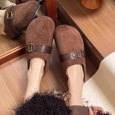 Retro Bag Head Half Slippers Women's Outer Wear Inner Increase 2025 Spring New One-pedal Thick-soled Heelless Birkenloafers