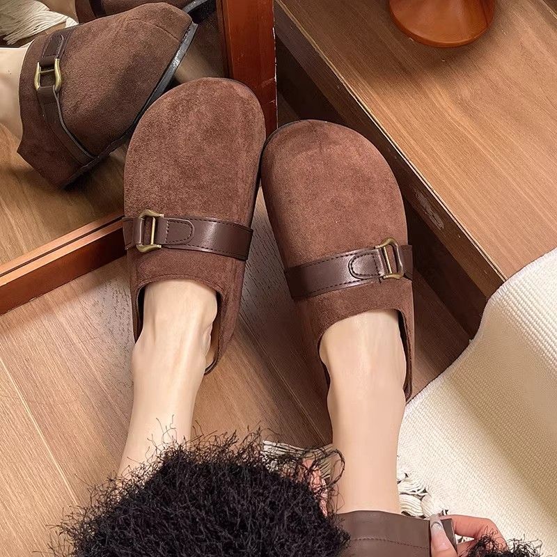 Retro bag head half slippers women's outer wear inner increase 2025 spring new one-pedal thick-soled heelless Birkenloafers