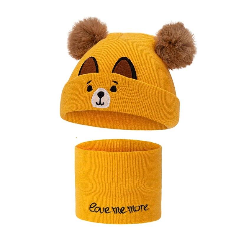 2pcs Newborn Hat Scarf Winter Boys Girls Cute Pompom Knitted Beanie Outdoor Warm Accessories 0-3Years