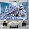 Christmas Snowman & House Tapestry - Versatile Wall Hanging for Home Decor, Perfect for Bedroom, Living Room, and Outdoor Use - Durable Polyester, Eas