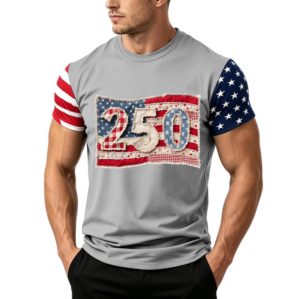 Men's Independence Day Flag Print Short Sleeve T-Shirt, Loose Casual Daily Summer Tops