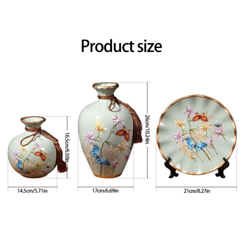 Set of 3 Ceramic Vases and Tray Gift Set Modern Design Decorative Flower Container for Office Desk Bookcase Display