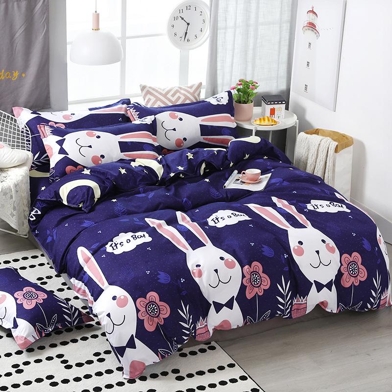 Čtyřdílná sada povlečení z prané bavlny, povlak na přikrývku, povlak na prostěradlo, jednoduchá sada v severském stylu