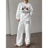 Women's Christmas Print Crewneck Sweatshirt & Drawstring Pants Set - Loose Casual Holiday Two-Piece