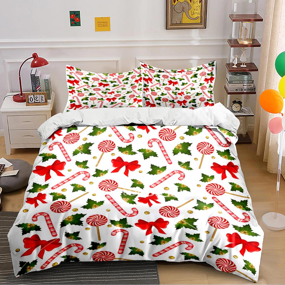 Christmas Candy Cane and Holly Bedding Set Bedding Set (1 Duvet Cover, 2 Pillowcases, Duvet Not Included)