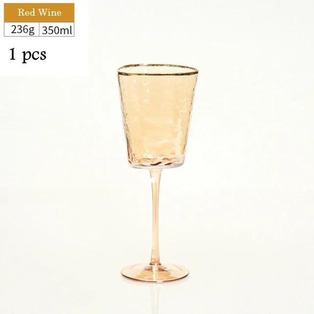 Creative Hammer Golden Edge Crystal Wine Glass, Champagne Glass, European Goblet, Red Wine Glass, Bar Glassware, Cocktail 200-350ml