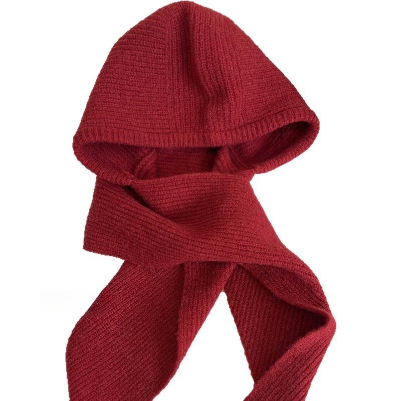 

1 шт. Женский капюшон-шарф-накидка, шапка-балаклава, уличный зимний теплый вязаный шарф-снуд для шеи, подходит для повседневной носки, отпуска One Size красный