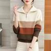 Women S Striped Thick Collared Half Zip Knit Sweater