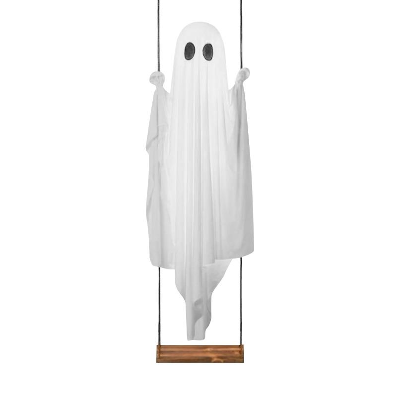 5 FT Large Hanging Swing Ghost Halloween Outdoor Decor with String Lights-Spooky Cute Ghosts Decor for Front Porch Yard Tree