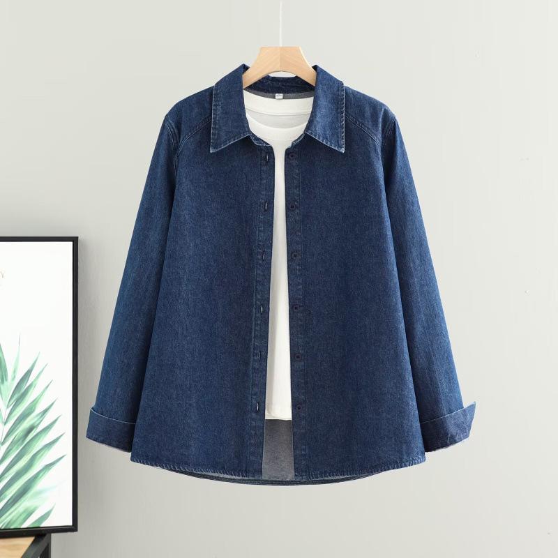 

Женская ретро-рубашка из денима с длинным рукавом: Стройный, универсальный слой для весны/осени, повседневный стиль куртки XL темно-синий