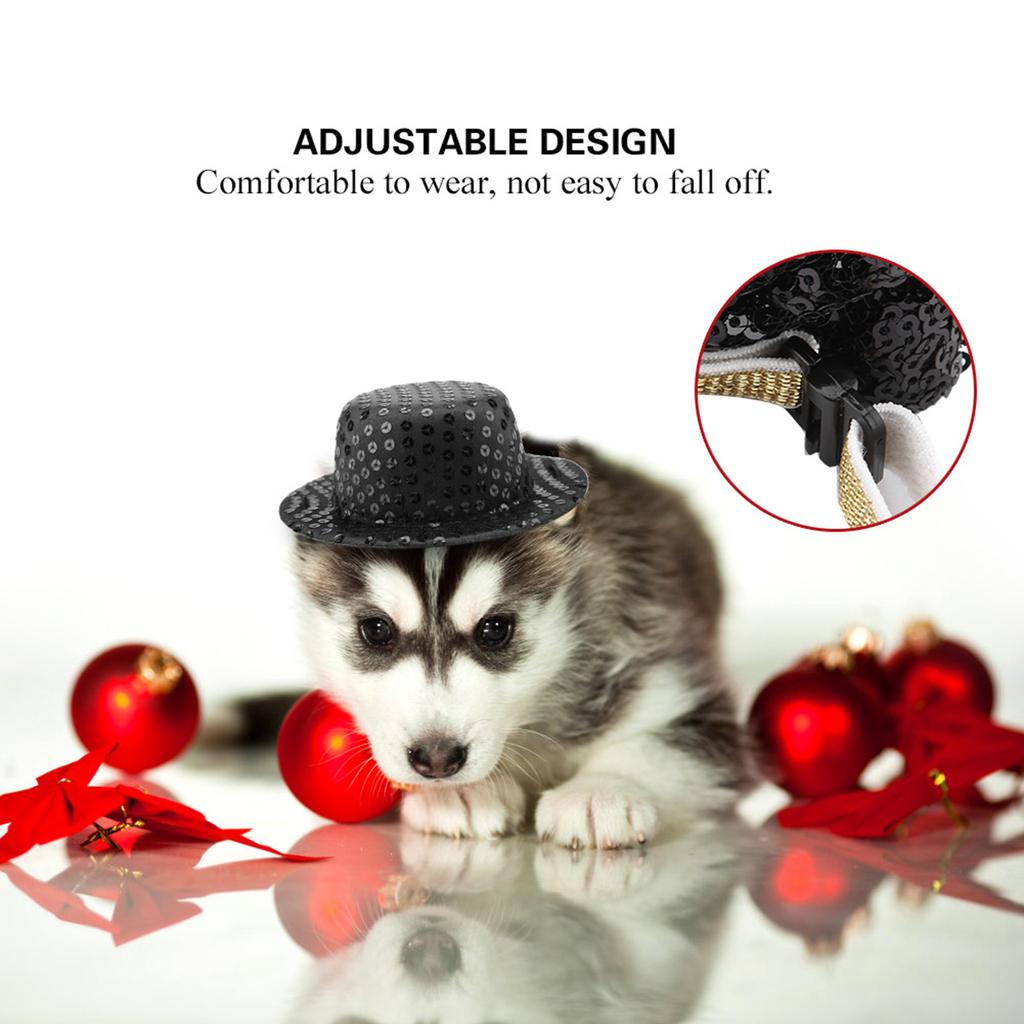 Fashionable Birthday Party Pet Dogs Cats Black Sequin Hat Cap Bow Tie Set Pet Supplies