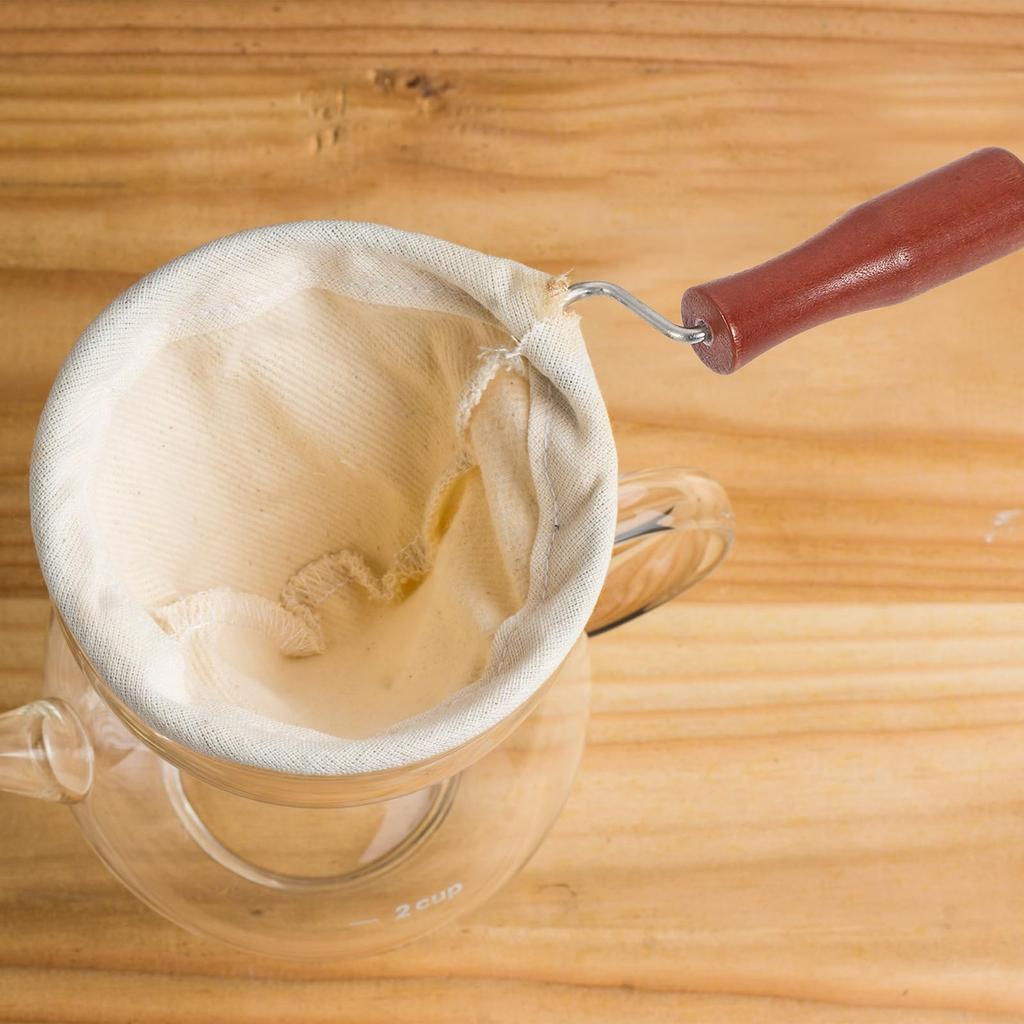 Uxcell Cloth Coffee Filter Coffee Sock Reusable Coffee Strainer with Wooden Beige 1-Piece Bag, Filter, Handle, Small,