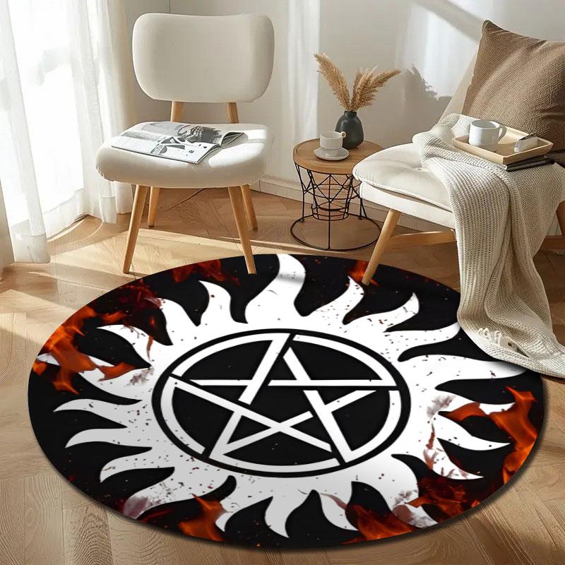 Beautiful Mystic Circle Star Design Round Floor Mat, Black and White Vintage Feel, Perfect Fit for Coffee Table and Center Area with Wow
